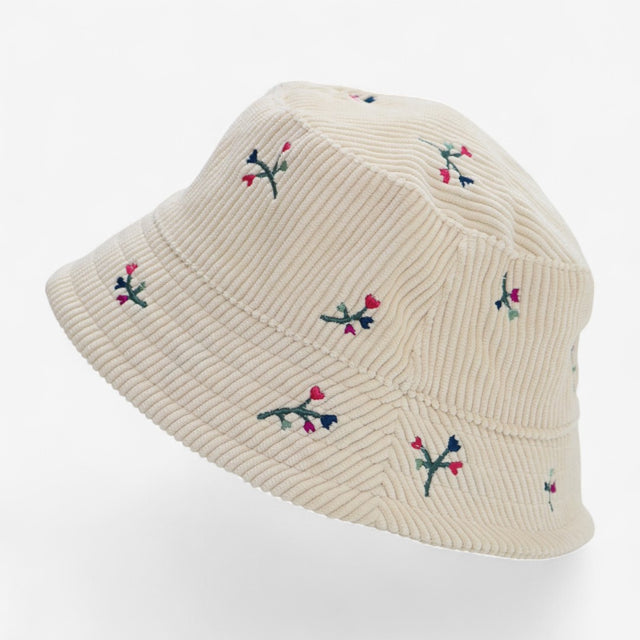 Cord Cream Winter Bucket Hat Floral Print