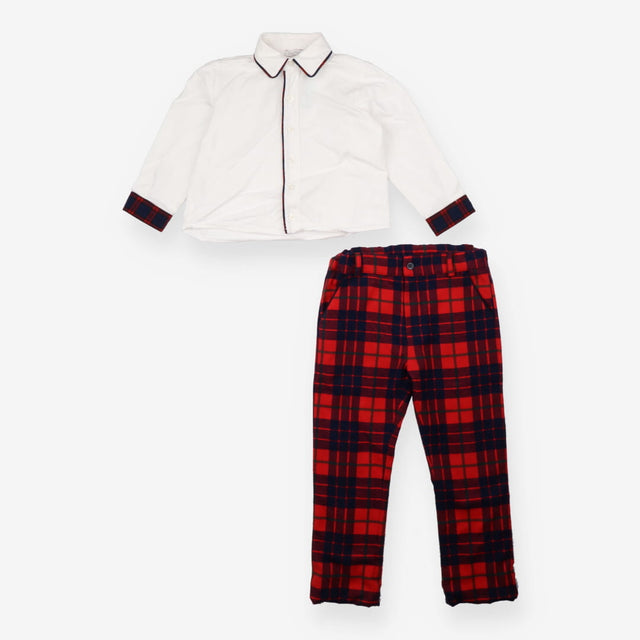 Patachou tartan trousers and white shirt