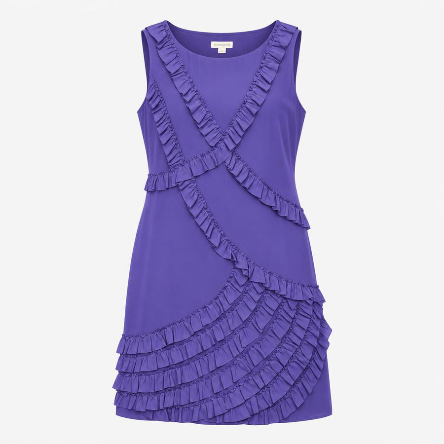 Dress Monsoon Tiered Ruffle Sleeveless Shift Knee 