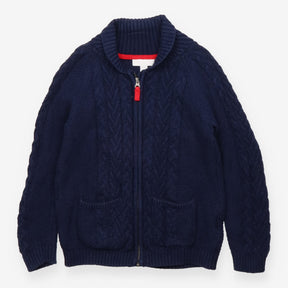 Navy Knit Cardigan with Red Zip