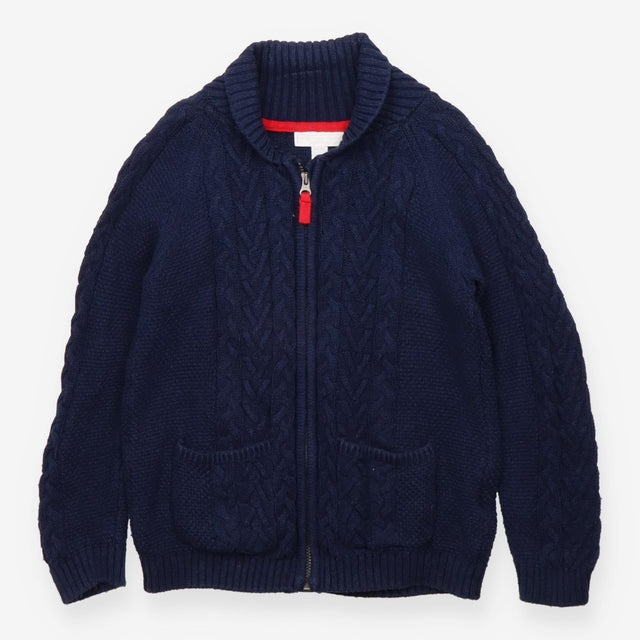 Navy Knit Cardigan with Red Zip