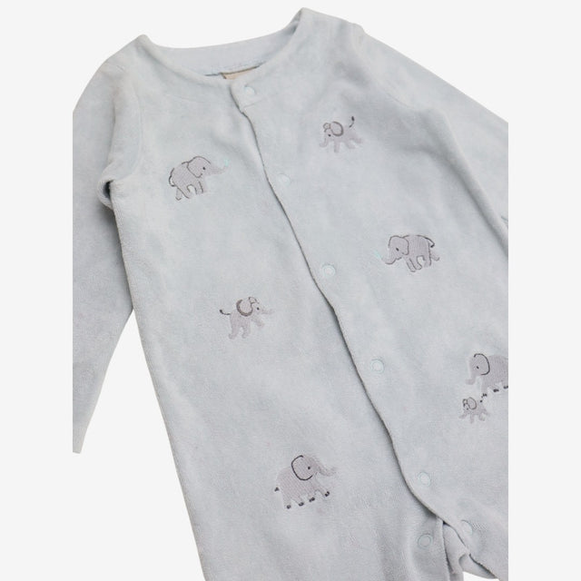 Sleepsuit Blue Velour Elephants