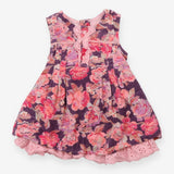 Pinafore dress purple cord pink lining pink flower