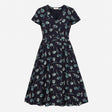 Navy Teal Tulip Print V Neck Short Sleeve Midi Dre