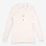 Top Cream Ribbed Knit Polo Maternity V Neck