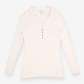 Top Cream Ribbed Knit Polo Maternity V Neck