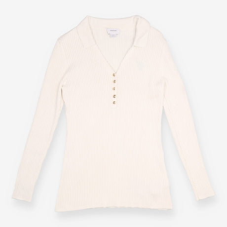 Top Cream Ribbed Knit Polo Maternity V Neck