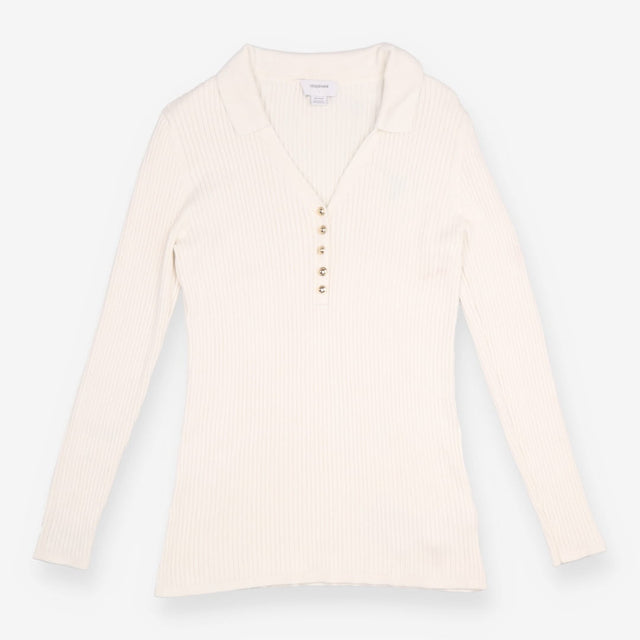 Top Cream Ribbed Knit Polo Maternity V Neck