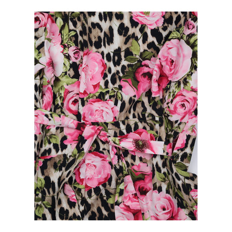 Dress Floral Leopard Print Wrap Mini Pink