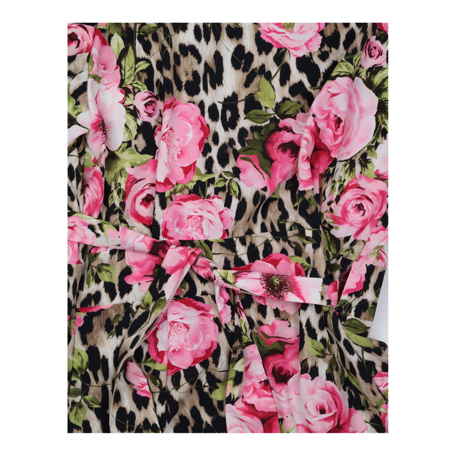 Dress Floral Leopard Print Wrap Mini Pink