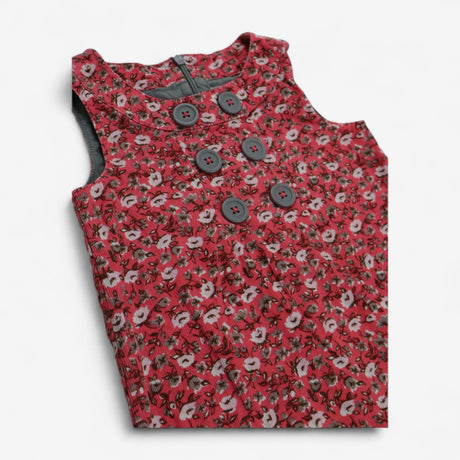 Dress Cord Shift with Grey Buttons Pink Floral Pri