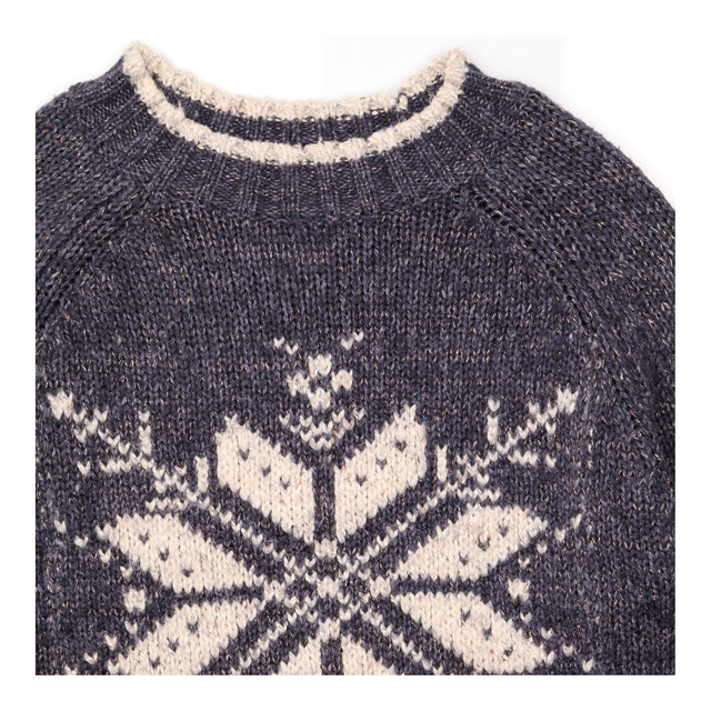 Jumper Crew Neck Snowflake Knit Blue Grey