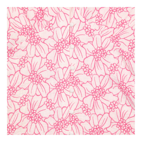 White and Pink Embroidered Floral Puff Sleeve Mini