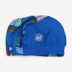 Blue swim hat with sailing boat 