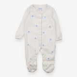 Sleepsuit White Popper with Blue Elephant Print