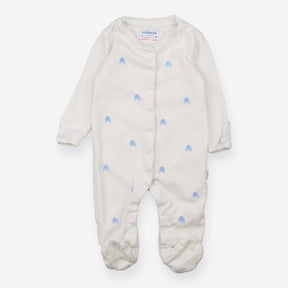 Sleepsuit White Popper with Blue Elephant Print