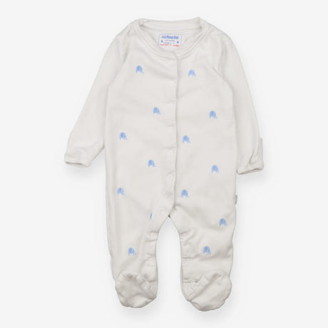Sleepsuit White Popper with Blue Elephant Print