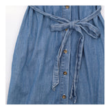 Dress Denim Belted Short Sleeve Midi Light Blue