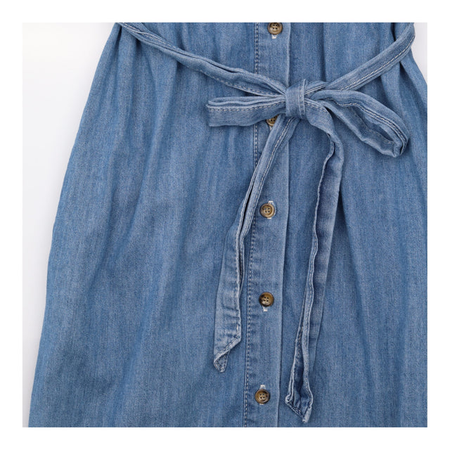 Dress Denim Belted Short Sleeve Midi Light Blue