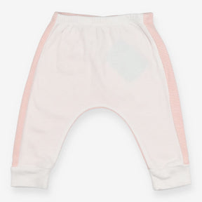 White front leggings with pink stripes
