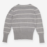 Grey & White Puff Sleeve Sweater – Soft Knit Contr
