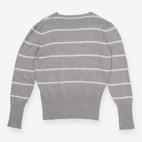 Grey & White Puff Sleeve Sweater – Soft Knit Contr
