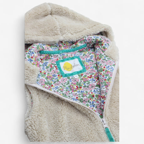 Gilet Cream Fleece with Floral Lining and Hood