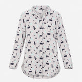 Grey Mint Abstract Print Long Sleeve Button Front 