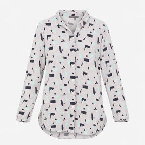 Grey Mint Abstract Print Long Sleeve Button Front 
