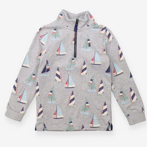 Grey Sailboats Half Zip Sweater Grey Collar