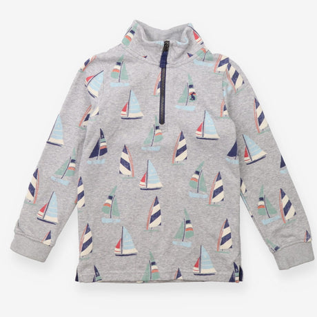 Grey Sailboats Half Zip Sweater Grey Collar