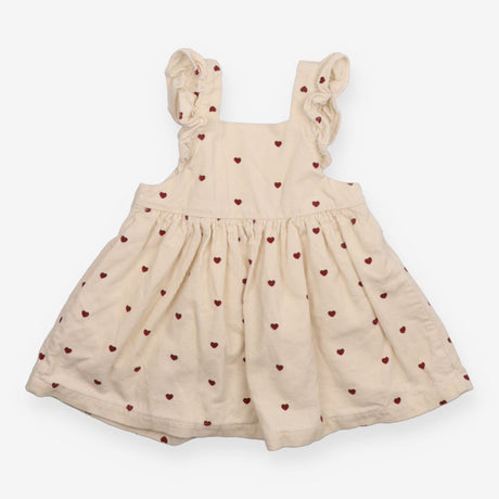 Cream cord pinafore red hearts frill sleeve