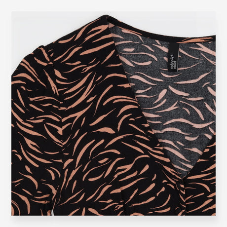 Animal Print Button Front Midi Dress Black Brown