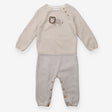 Romper knitted lion top stripe bottom oatmeal