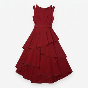 Burgundy Belted Sleeveless Midi Dress