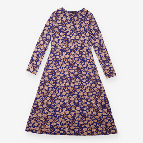Dress Navy Blue Floral High Neck Long Sleeve