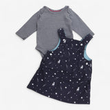 Pinafore Dress Grey with Stars and Striped Bodysui