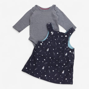 Pinafore Dress Grey with Stars and Striped Bodysui