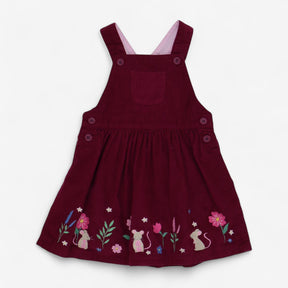 Dress Pinafore Plum Cord with Mouse Appliques