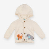 Knitted cream hooded cardigan with applique