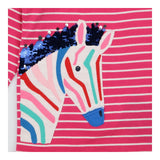 Pink striped LS top with sequin rainbow zebra