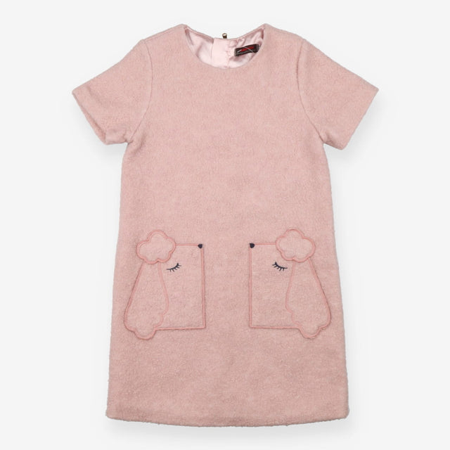 Pink wool dress with poodle pockets