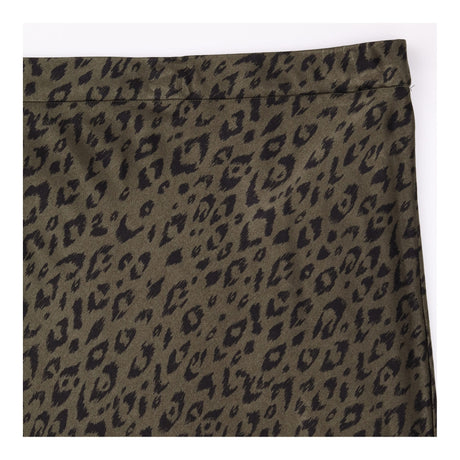 Khaki Leopard Print Long Skirt with Side Split