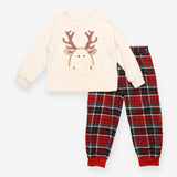 Pyjamas Fleece Reindeer Top with Tartan Bottoms