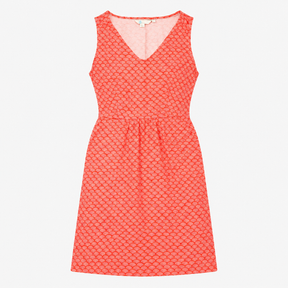 Red Scallop Print Sleeveless Jersey Dress