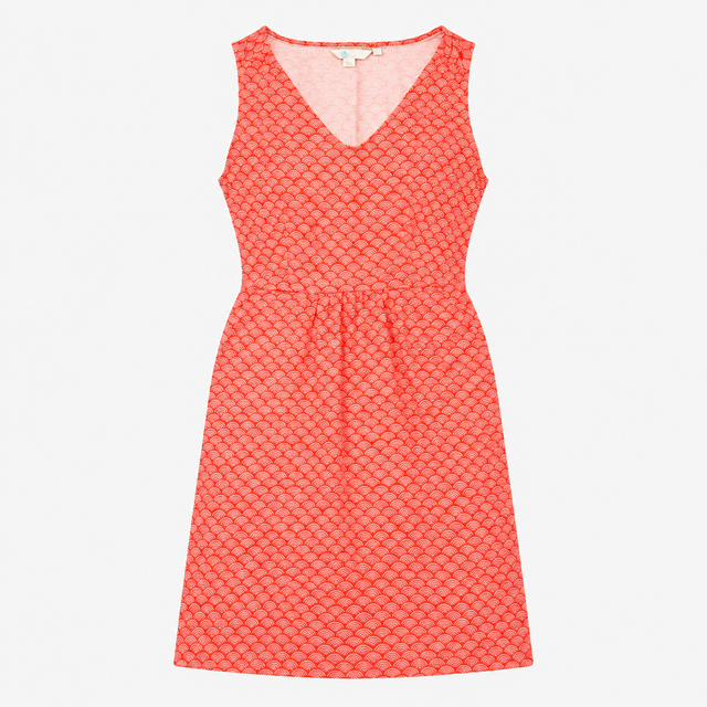 Red Scallop Print Sleeveless Jersey Dress