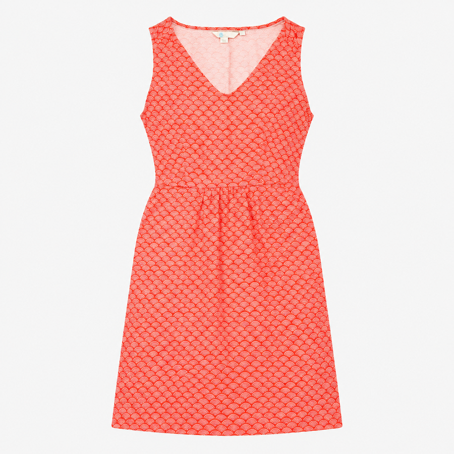 Red Scallop Print Sleeveless Jersey Dress