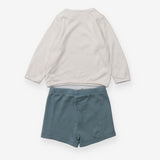Outfit LS tee spaceship shorts ribbed blue