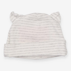 Baby Hat Cream and Grey Strip with Ears