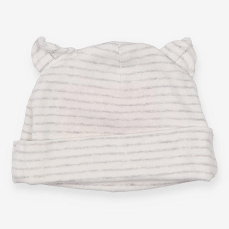 Baby Hat Cream and Grey Strip with Ears